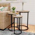 Daphnes Dinnette Modern Woodgrain Look Round Nesting Tables, Light Oak Wood-Look with Black Legs - Set of 3 DA2056405